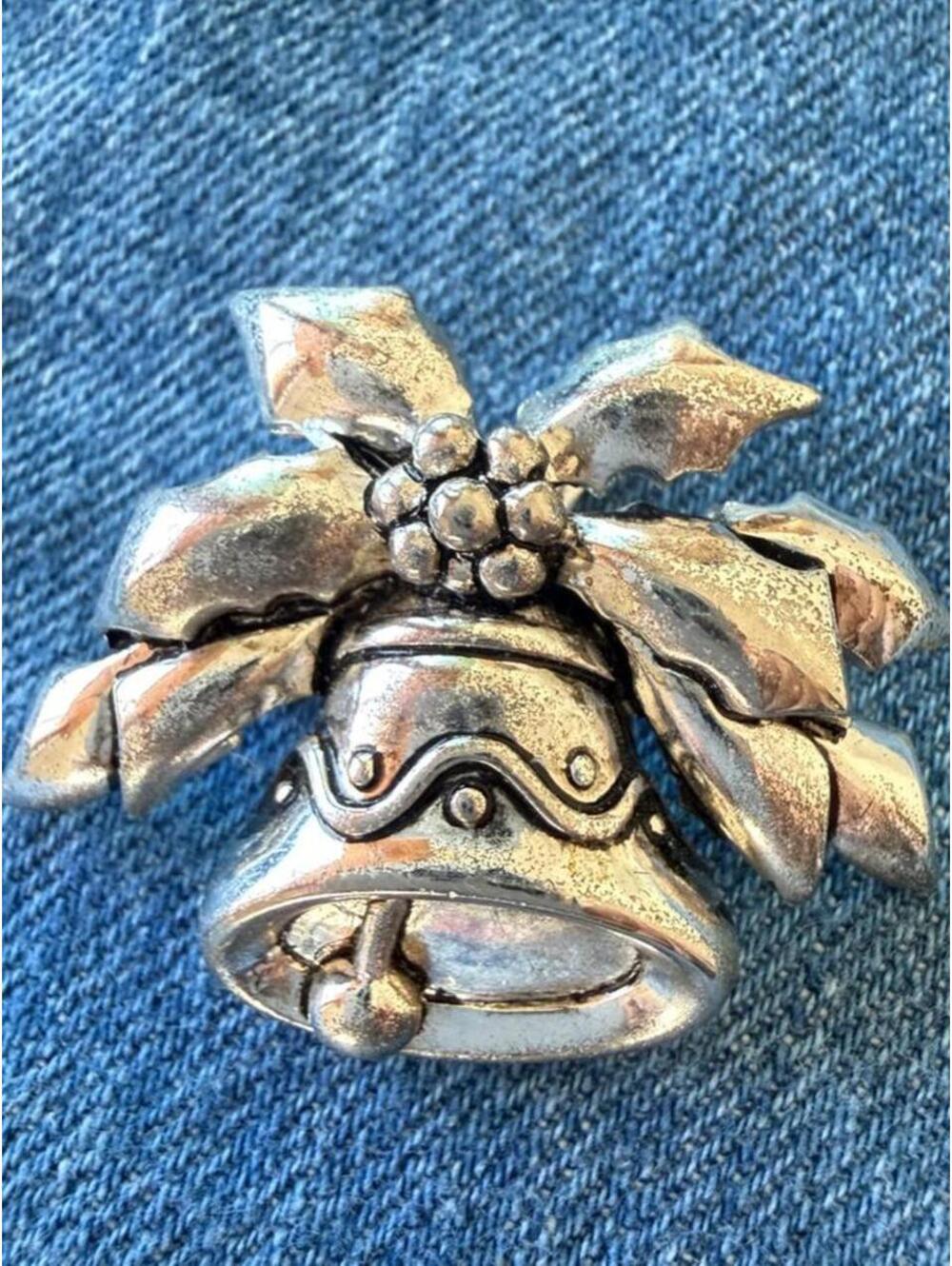 Vintage Silver Tone Christmas Bell Brooch